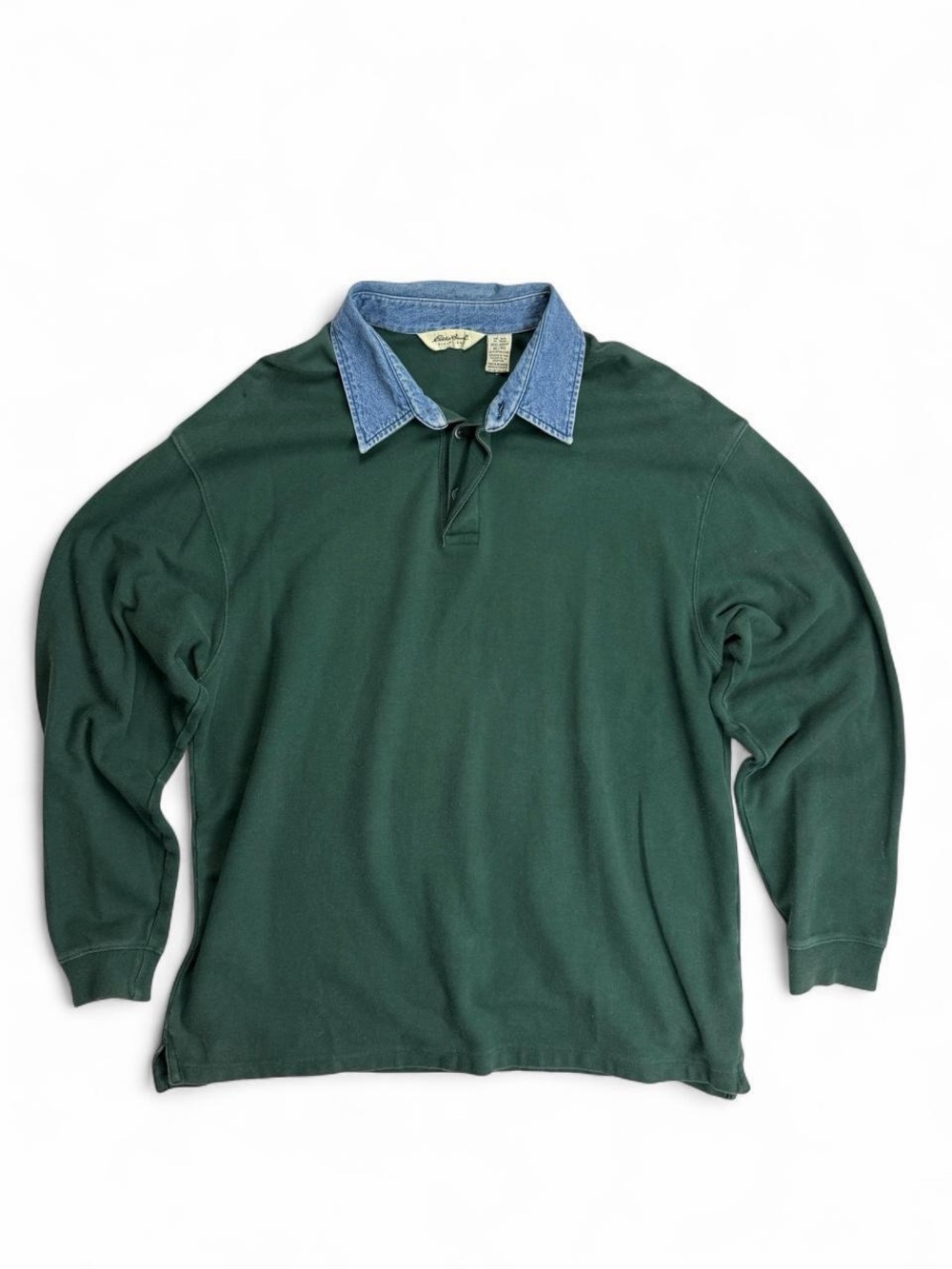 90s Men’s Eddie Bauer Rugby Polo Forest Green Denim Collar XL Grandpacore